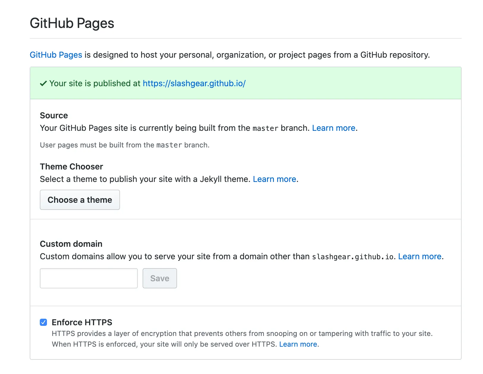 github pages paramètres screenshot