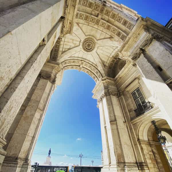 Door of the Trade Square in Lisbon seen from below